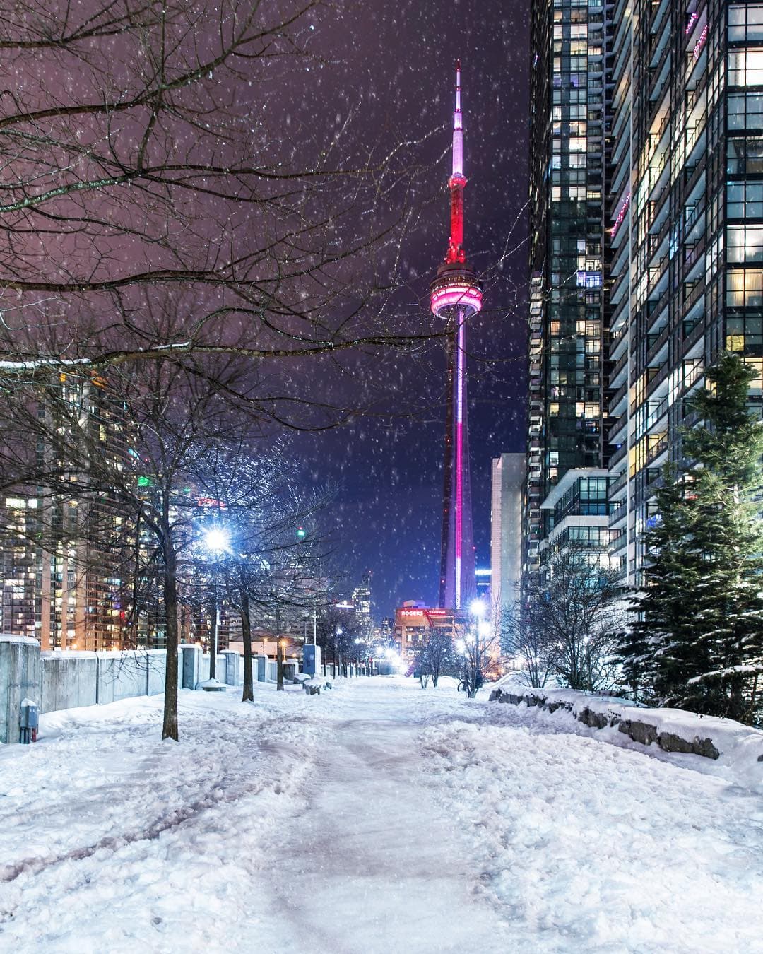 Midnight snow downtown