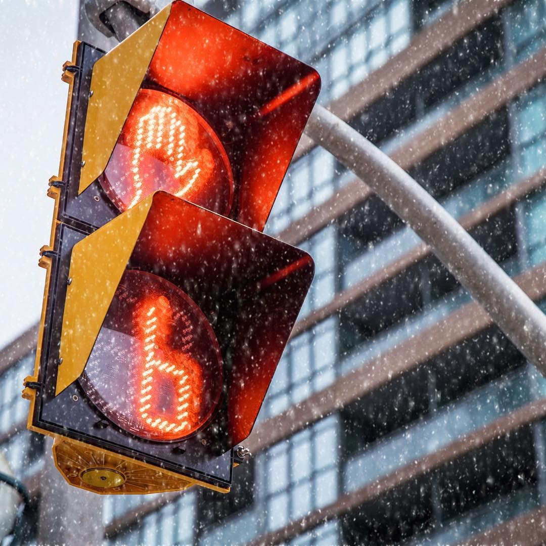 Traffic light in a snowstorm