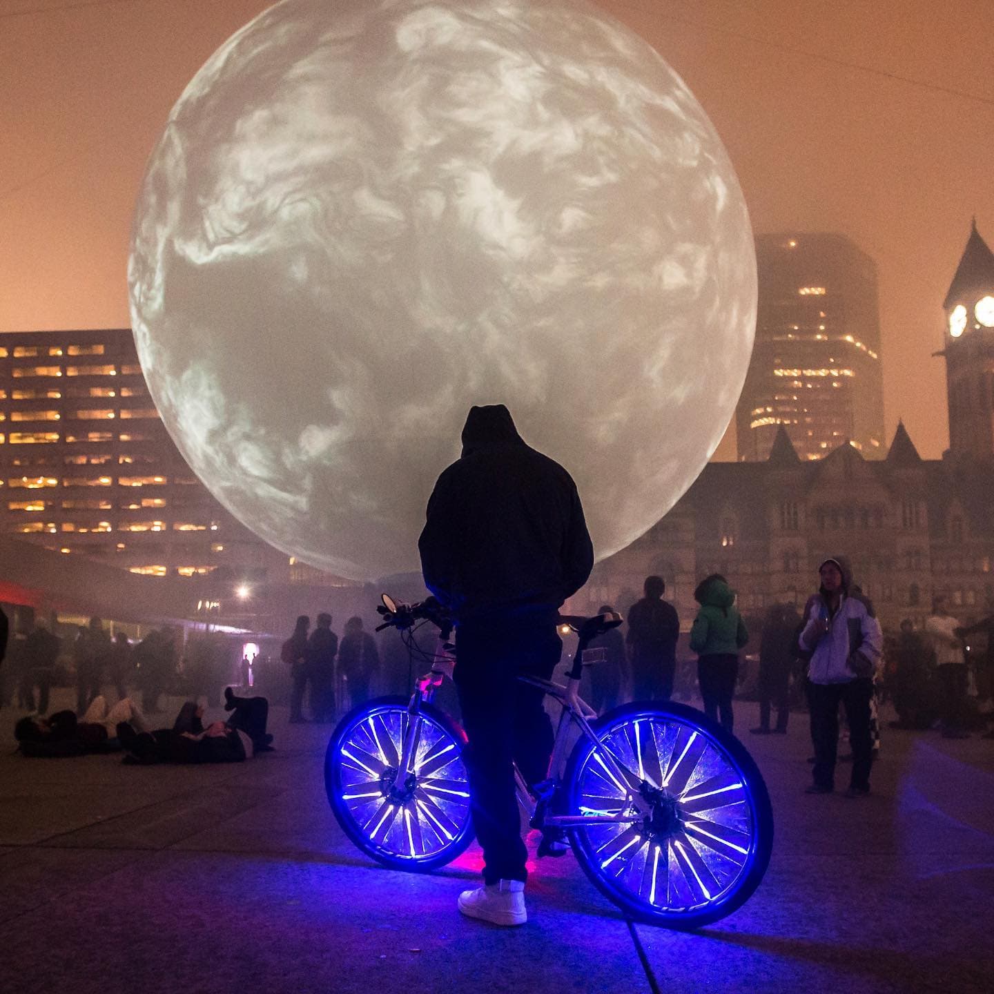Moon and rider, night installation