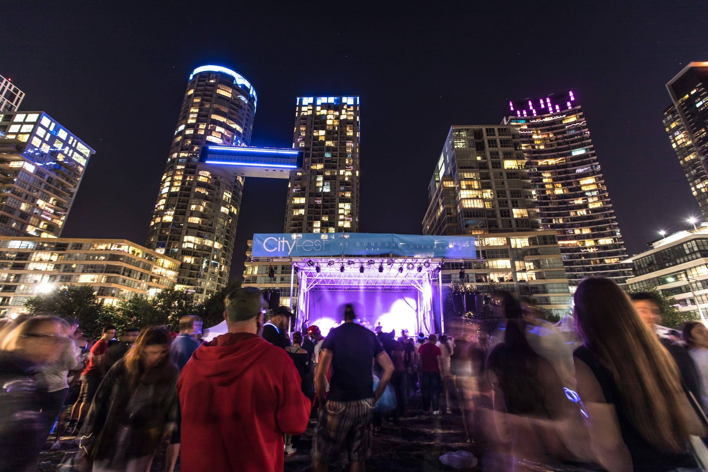 Festival stage at dusk