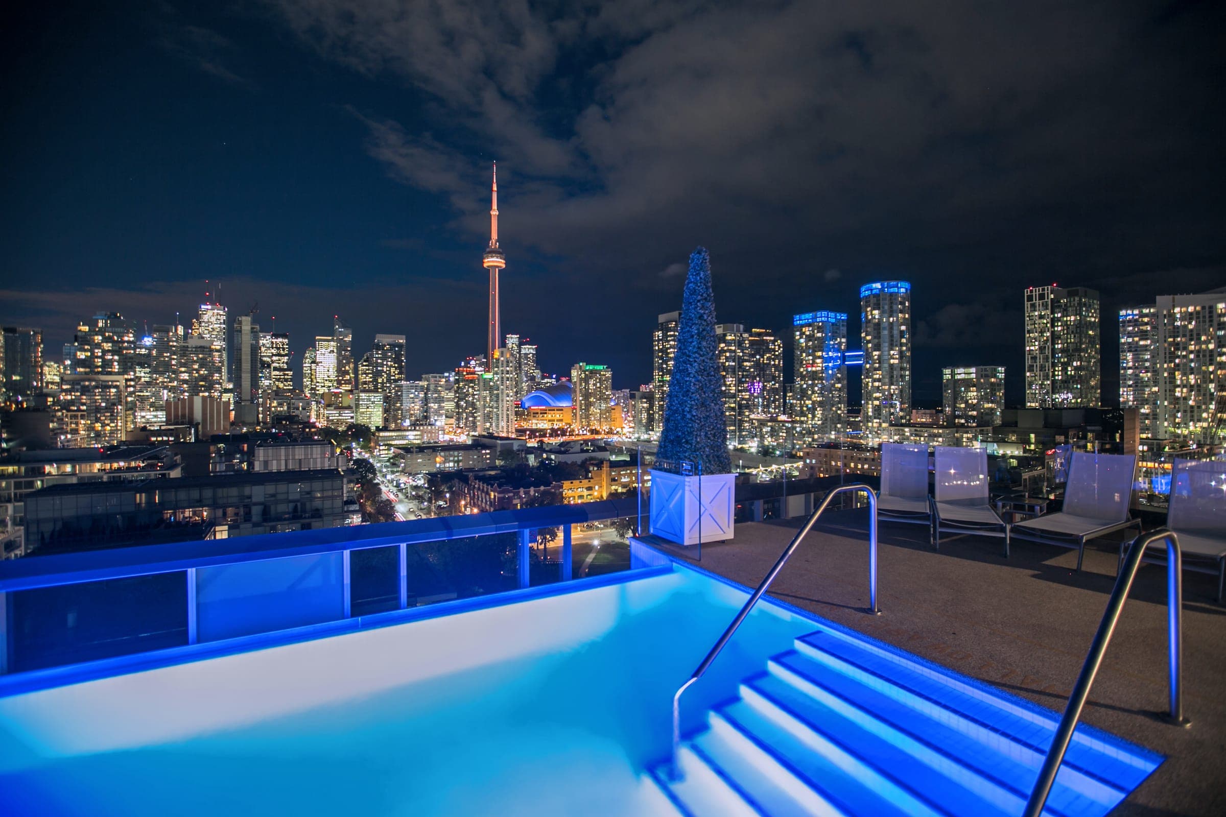 Rooftop pool, CN Tower night