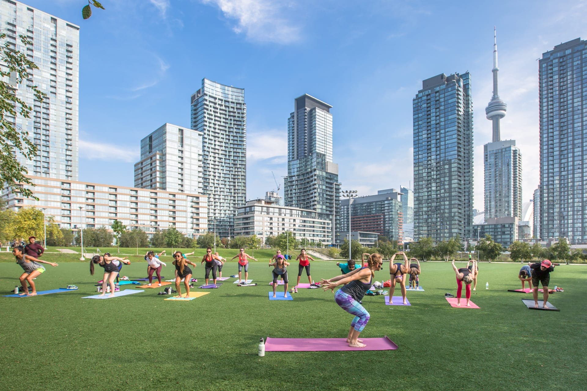 Rooftop yoga at dusk