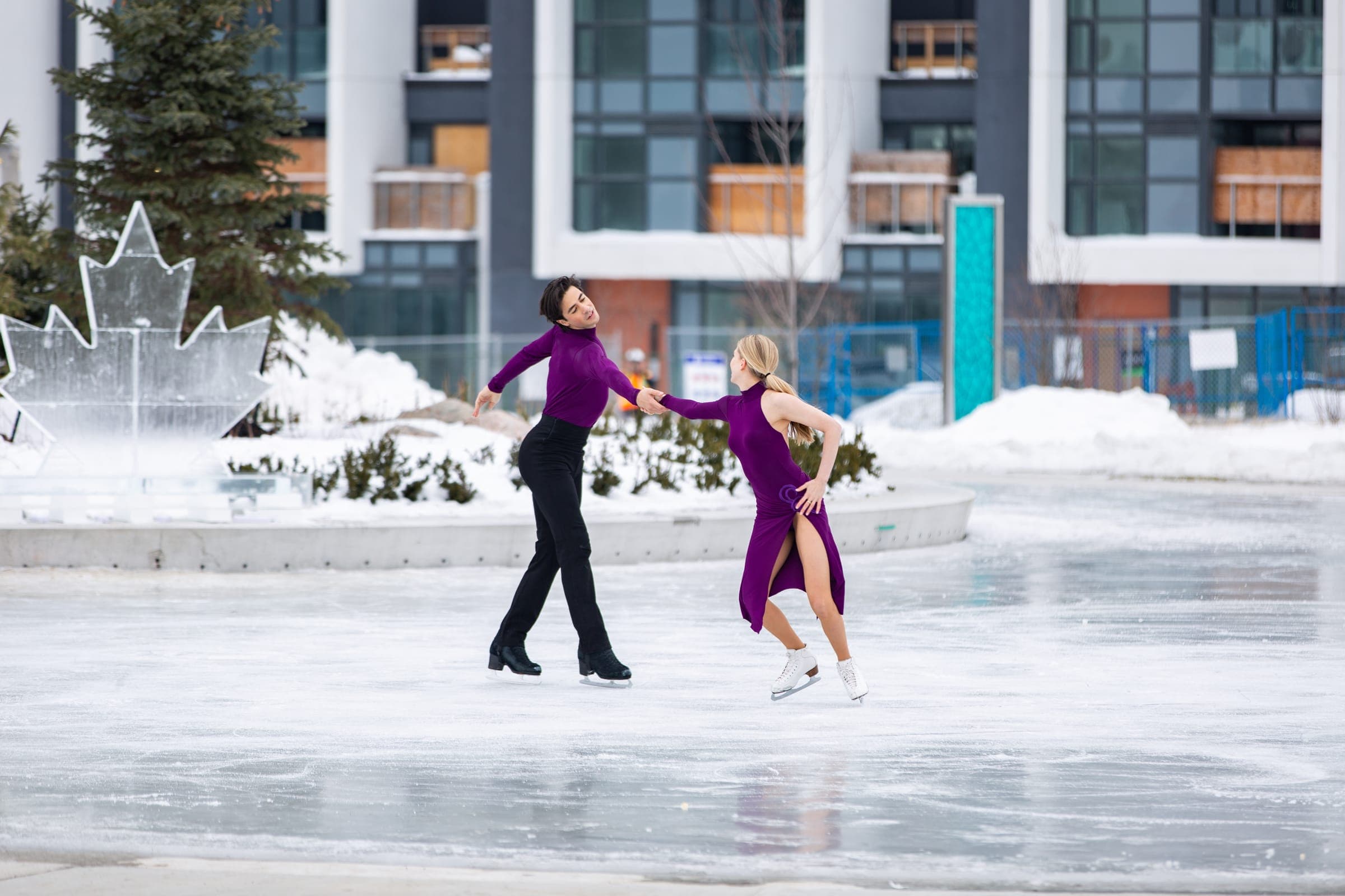Skaters on the winter rink