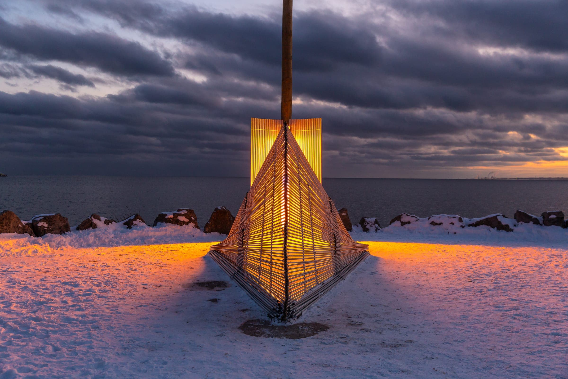 Lantern on the winter shore